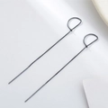 Detail of gunmetal long chain tassel earrings with minimalist metal hook and needle design - Semicircle Ear Threads-Black