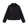 Chaqueta acolchada corta para mujer con cuello de pana y diseño de costura de rombos - XS / Negro
