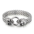 Pulsera de calavera punk para hombre en acero inoxidable plateado con diseño de cadena tejida - 24cm / Color Acero