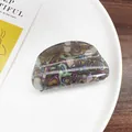 Colorful acetate hair claw clip with rainbow swirl texture and half-round design - Semi-circular Gray