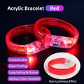 Red LED luminous bracelet made of acrylic with glitter and glowing effect - Large Wide Bracelet / Red