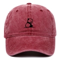 Detailed view of panda embroidery on burgundy washed cotton vintage baseball cap - Burgundy