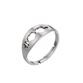 Irregular hollow heart silver ring featuring abstract couple silhouette design - Lovers Silhouette / 069 Steel Color