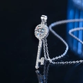 Classic S925 sterling silver key necklace with round moissanite pendant and fine chain - 1 Carat Moissanite Necklace Set