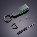 Dark green braided suede keychain with gunmetal grey hardware and horseshoe D-ring - Grass Green