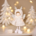 White plush Christmas angel pendant with sequined silver antlers and lace dress - White Reindeer Antler Angel Doll