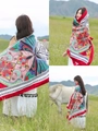 Ethnic print sun protection shawl with tassels featuring colorful floral patterns - Red Pink Green Blue Ethnic (Ethnic Style-9)