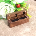 Walnut wood double ring box with black velvet lining and magnetic closure detail - 4 Magnets Long Strip / Black (Integrated Lining)
