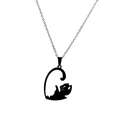 Minimalist black cat pendant necklace crafted in stainless steel with a silver-colored chain - Black Heart Cat