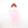 Macro detail of pink dreamcatcher with tree of life copper wire and natural feathers - Pink + Agate Water Drop