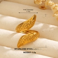 18k gold plated stainless steel open ring featuring detailed flower embossed patterns - Flower Relief Detail (1040)