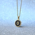 Chic black enamel round pendant necklace with golden number zero on a slim chain - Letter O