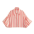 Chemise vintage à rayures orange et crème pour femme avec manches bouffantes et col pointu - S / Rayures rouges