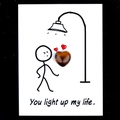 Tiger's eye heart stone on a card with You light up my life message and lamp drawing - Tiger's Eye