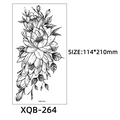 Black and white floral temporary tattoo sticker design XQB-264 with leaves and flowers - Black and White Flower and Leaf Design (XQB-264)