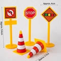Educational traffic sign toy set with STOP sign and traffic cones for cake decoration - Traffic Road Sign Set