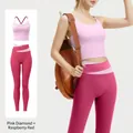 Sport-BH in Pink und himbeerrote Yoga-Hose mit hohem Bund und Überkreuz-Design - S / Oberteil Und Unterteil / Rosadiamant + Himbeerrot