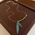Collier en bambou doré avec perles vert émeraude et pendentifs feuilles chics - Style Bambou Vert Chaîne Dorée (22#)