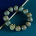Green sandalwood Pixiu prayer beads bracelet with vertical oily wood grain for men - Green Sandalwood Pixiu 18mm * 13 Beads