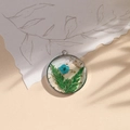 Handmade resin pendant with blue dried flowers and gold leaf inside silver frame - Style 5 / Blue/Gold