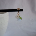 Minimalist wooden hair pin with white flower, green leaf, and blue bellflower charms - Blue Lily (Wooden)