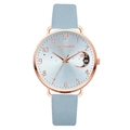 Detail of rose gold watch featuring light blue leather strap and celestial moon dial design - Watch Only / Sky Blue