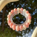 Exquisite pearl and aquamarine blue bracelet with pink and white coral jade beads - S045-peach Blossom Red-jade Fragment Imitation Ceramic Bracelet #sz323