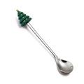 Polished stainless steel spoon featuring a festive green Christmas tree handle topper - Round Christmas Tree Spoon / Original Silver