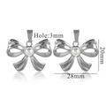 Silver bow pendant with white pearl inlay, 28mm width by 20mm height dimensions - Bowknot Pearl-Silver