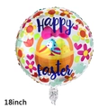 Blue 18-inch Happy Easter foil balloon with colorful eggs and flower patterns - 18 inch Round Floral Easter Egg Balloon