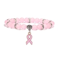 Bracciale in agata rosa 8mm con perle occhio di gatto e ciondolo a nastro per il cancro al seno - Calcedonia rosa con pezzo d'argento