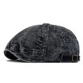 Coppola vintage a righe nero-grigio con fibbia in metallo regolabile sul retro - Nero