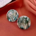 Macro detail of geometric resin earrings with marble pattern on terracotta fabric - 5# Silver Pin-Gold-Green-Coffee