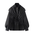 Giacca vintage in ecopelle nera da donna con collo alto e polsini elasticizzati - XS / Nero