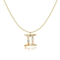 Vue détaillée d'un collier zodiaque Gémeaux en or avec des pierres de zircone colorées - Gémeaux