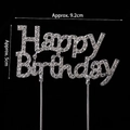 Silver Happy Birthday cake topper with rhinestones, size 9.2cm width by 5cm height - Rhinestone Happy Birthday Iron Art