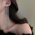 Silver triple-layer fringe ear cuff detail showing the elegant dangling chains on a model - Silver Ear Clip (71#)