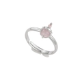 Anello regolabile in argento con pietra rosa tonda e design animale in zirconi colorati - Argento-Pietra Rosa