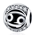 Macro shot of silver Cancer zodiac charm bead with shimmering white cubic zirconia stones - Cancer