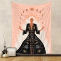 Bohemian sun and moon tapestry with celestial woman figure hanging on a grey wall - GT707-1 (Pink Orange Goddess)