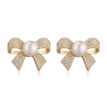 Orecchini a fiocco placcati in oro 18 carati con perla bianca e zirconi scintillanti - Stile Fiocco Perla Zircone / Oro