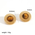 Vintage sunflower stainless steel earrings with tiger eye stone and 22.8mm diameter - Tiger Eye Style (TE60309-TG) / Gold