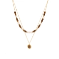 Double-layer brown tiger stone beaded necklace with golden heart pendant on white background - Double Layer Beaded Brown Gem Pendant Style (7#)