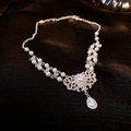 Silver bead necklace featuring white freshwater pearls and crystal drop pendant - Vintage Luxurious Teardrop Pearl Style (37#) / Silver