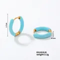 Light blue enamel hoop earrings in gold finish with 1.7cm height and 0.3cm width dimensions - Light Blue