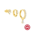 Parure de boucles d'oreilles en argent S925 doré avec zircons et pendentif goutte d'eau - Argent 925 / Ensemble 3pcs Or #4