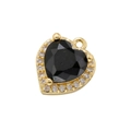 Macro detail of heart-shaped 18K gold plated pendant with black zircon stone and tiny crystals - Gold/Black Zirconia