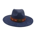Sombrero western de fieltro azul marino con banda de cuero marrón y hebilla de cabeza buey - Azul Marino