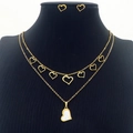 Golden heart-shaped jewelry set with double-layer necklace and matching stud earrings - Double Layer Heart Style (KS201156-MW)