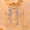 Orecchini di lusso placcati oro 18k con cristalli blu chiaro e nappe lunghe - Silver Earring Post - Viola